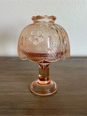 VTG House of Lloyd Glass Fairy Lamp Pink Tiara Pedestal Tea Light Candle Holder